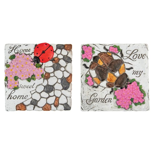 34739302 7 in. Love my Garden & Home Sweet Home Floral Outdoor Garden Stones - Set of 2